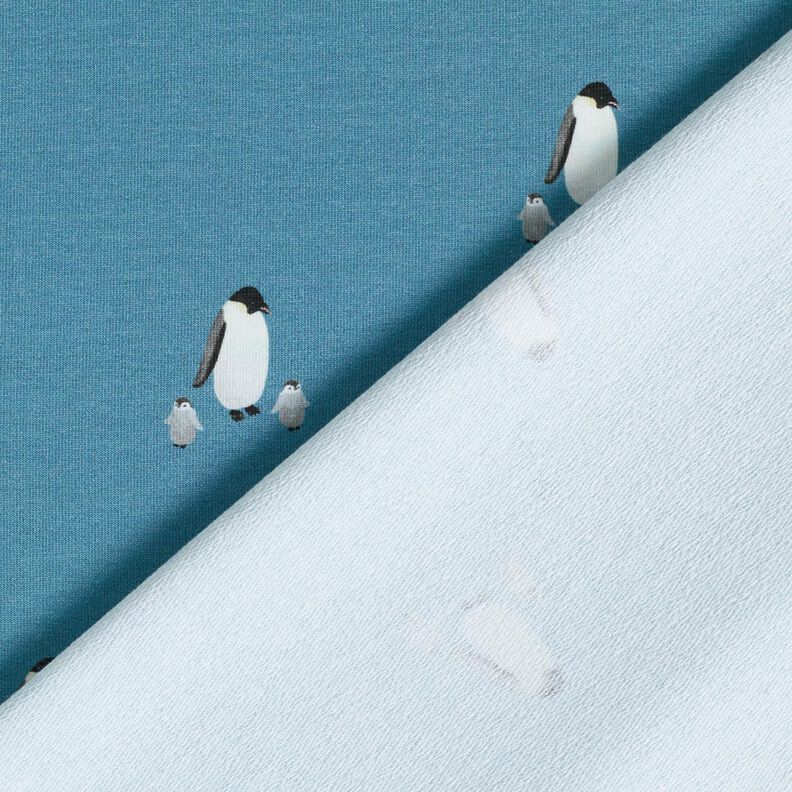 GOTS French Terry sommersweat Pinguïnfamilie Digitaal printen – jeansblauw,  image number 4