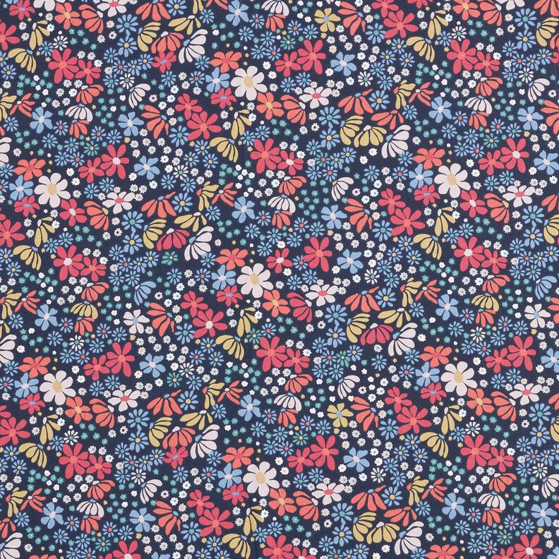Katoenen stof Cretonne gemengde bloemen – nachtblauw, image number 1