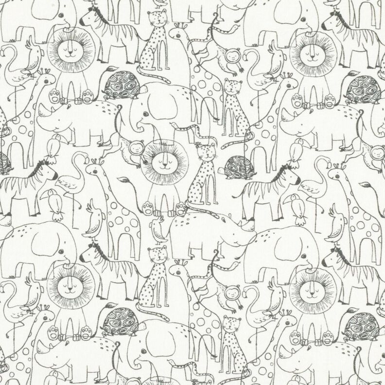 Katoenjersey Dierendrukte in de jungle – ecru,  image number 1