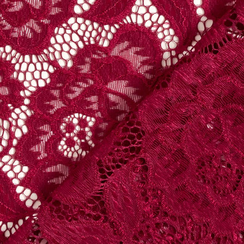Elastisch kant Bloemen en bladeren – donkerrood,  image number 5