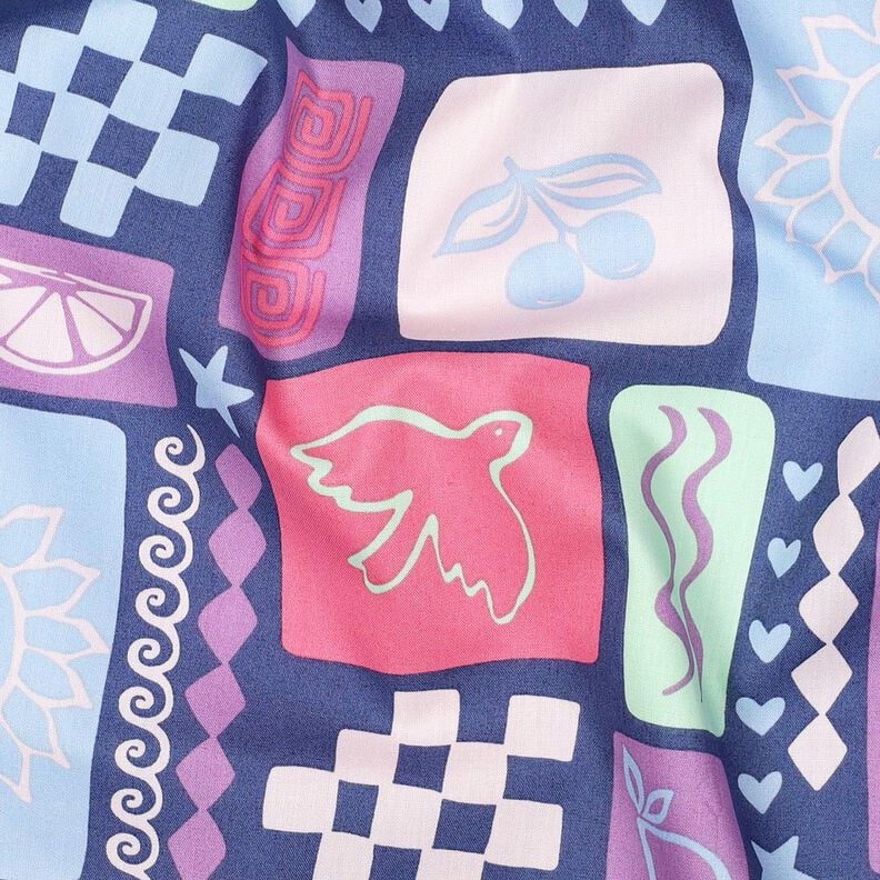 Katoenpopeline Patchwork | Poppy Fabrics – jeansblauw/pink,  image number 2