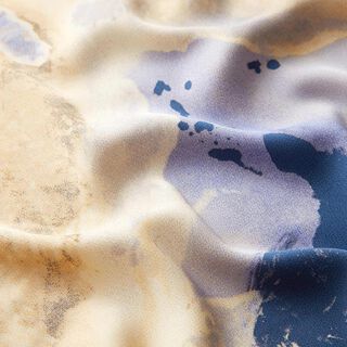 Polyester satijn aquarel – creme/blauw, 