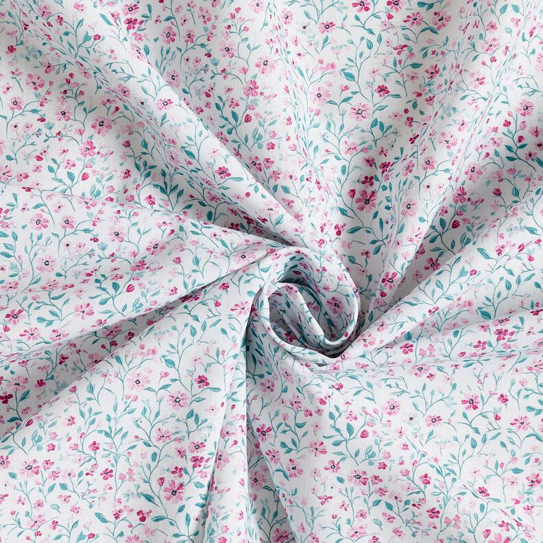 Katoenen stof Popeline delicate bloemen – pepermunt/pastelviolet,  image number 3