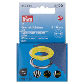Oogjes met sluitringen [15 stuks | Ø 14 mm] | Prym – geel/zilver metallic, 