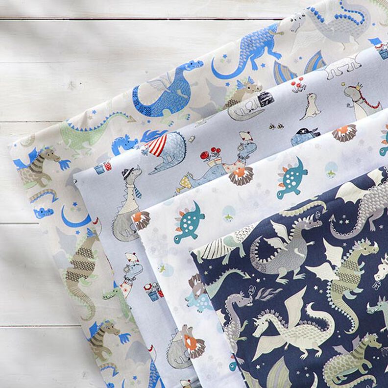 Katoenen stof Cretonne Draken & monsters – anthraciet/groen,  image number 5