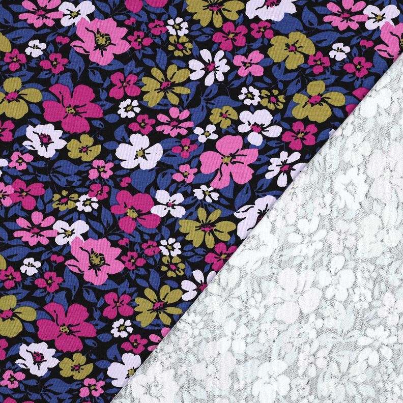 French Terry sommersweat Bloemen – zwart/indigo,  image number 4