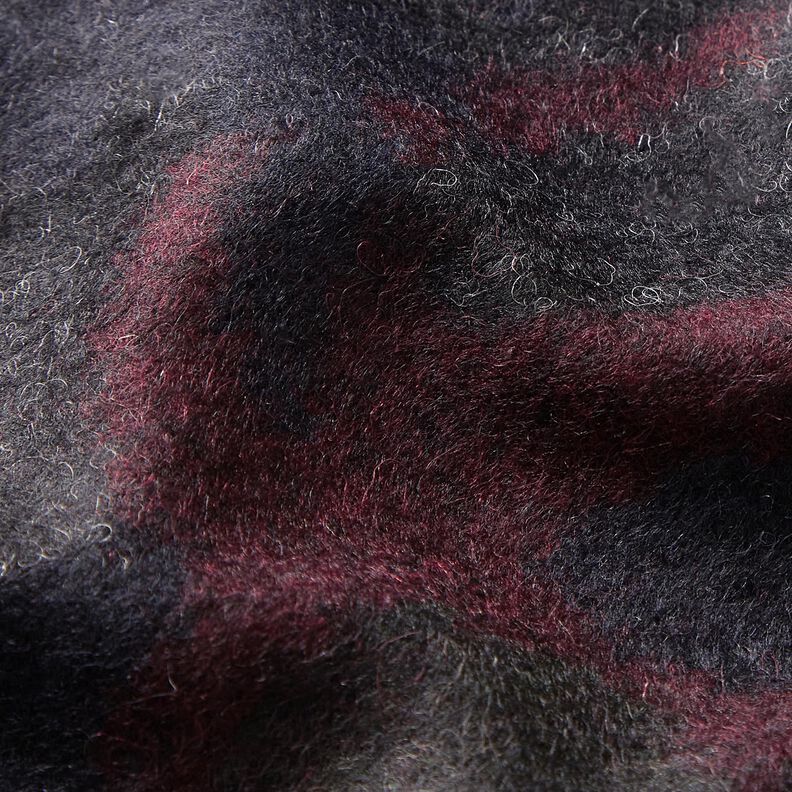 Mantelstof Wolmix Camouflage – zwart/merlot,  image number 2
