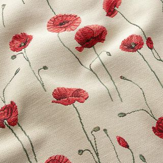 Decostof Gobelin Papaver – lichtbeige/robijnrood, 