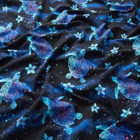 Katoenjersey Aloha schildpadden | Glitzerpüppi – nachtblauw/licht turkoois, 