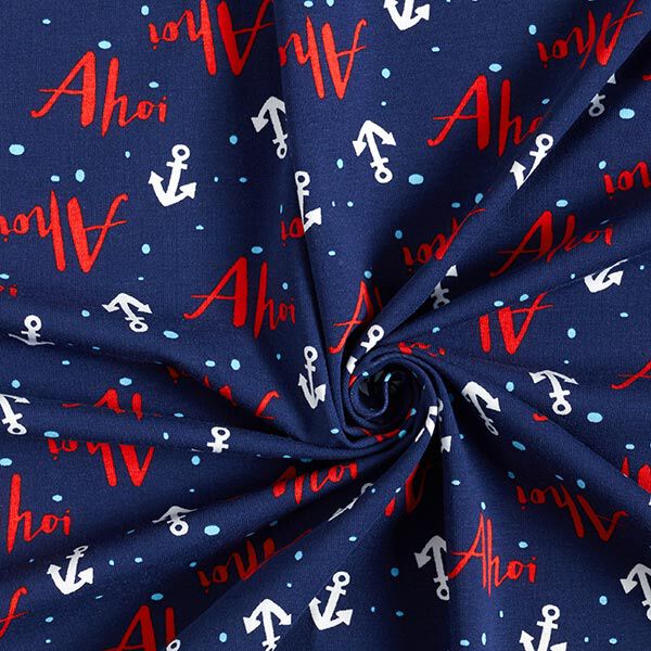Katoenjersey Ahoi – marineblauw/vuurrood, image number 3