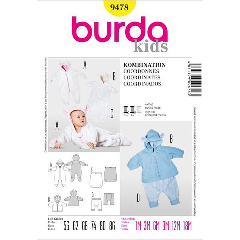 Baby-overall / jas / voetenzak / broek, Burda 9478,  image number 1