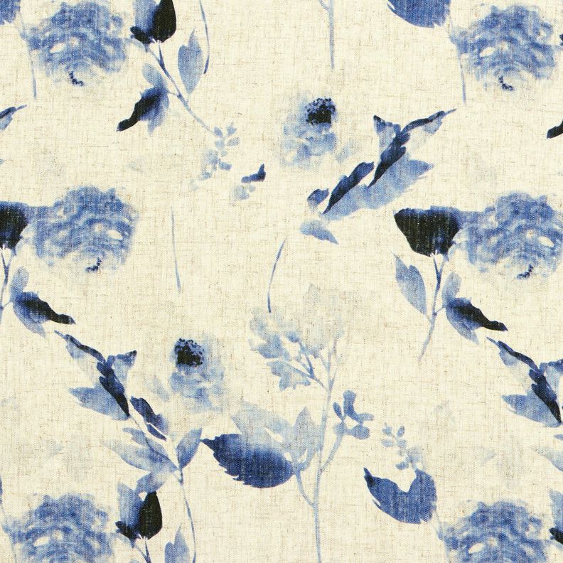 Viscose-linnen-mix Aquarelrozen – natuur/marineblauw,  image number 1