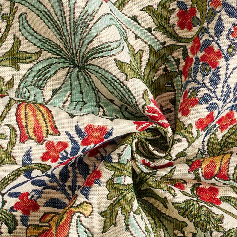 Decostof Gobelin gebloemd art nouveau motief – creme/lichtgroen, image number 3
