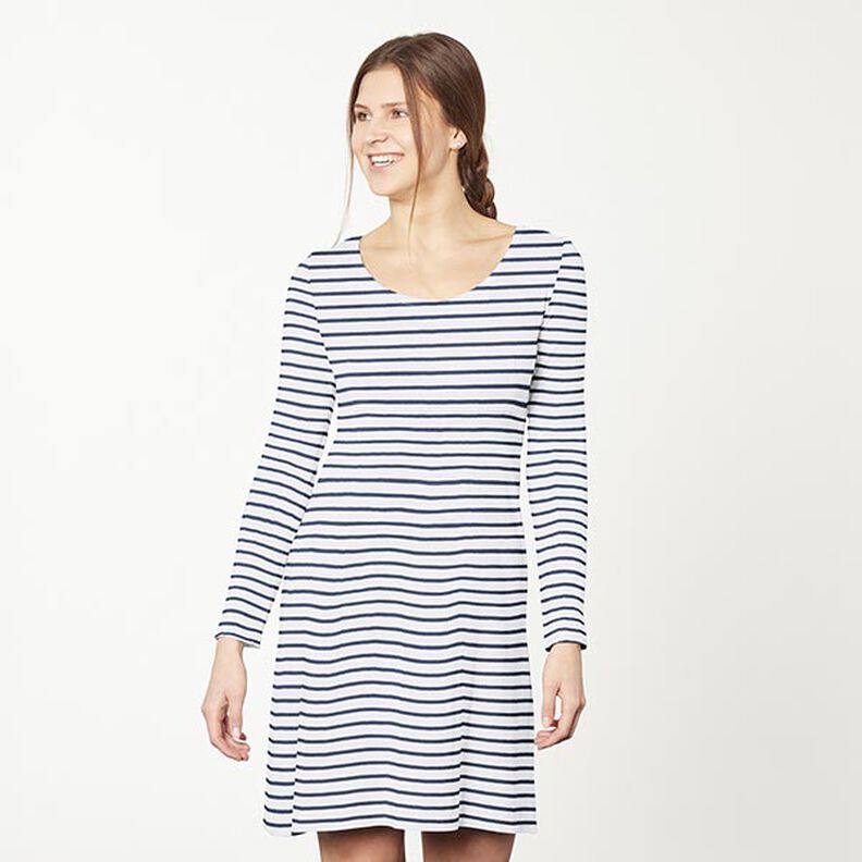 Katoenjersey smalle en brede strepen – wit/marineblauw,  image number 7