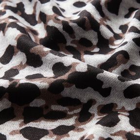 Viscosejersey kleine luipaardprint – chocolade/zilvergrijs, 