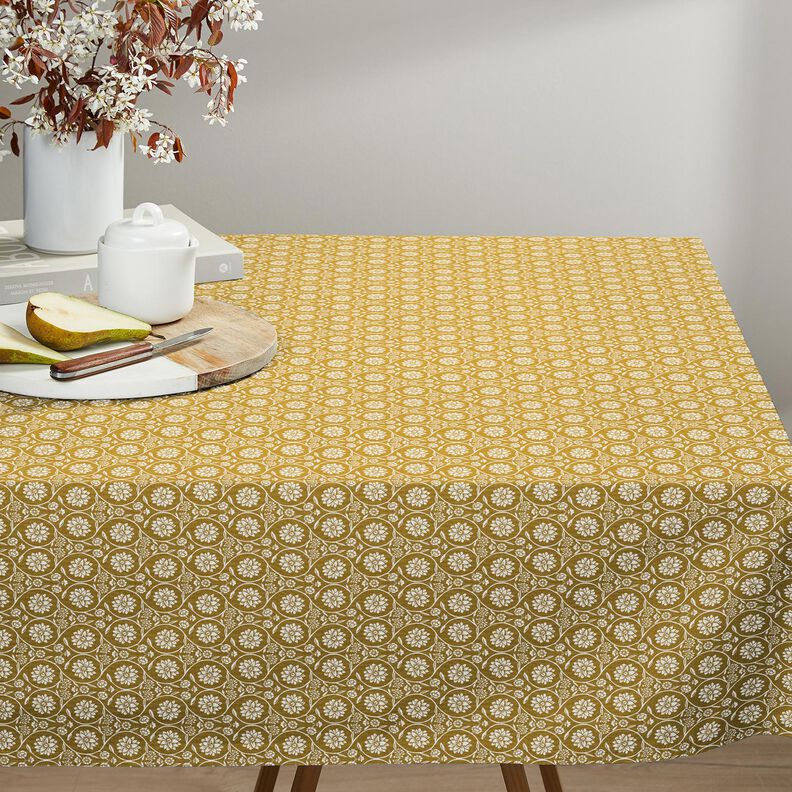 Katoenen stof Cretonne Bloemen en ranken – mosterd/wit,  image number 8