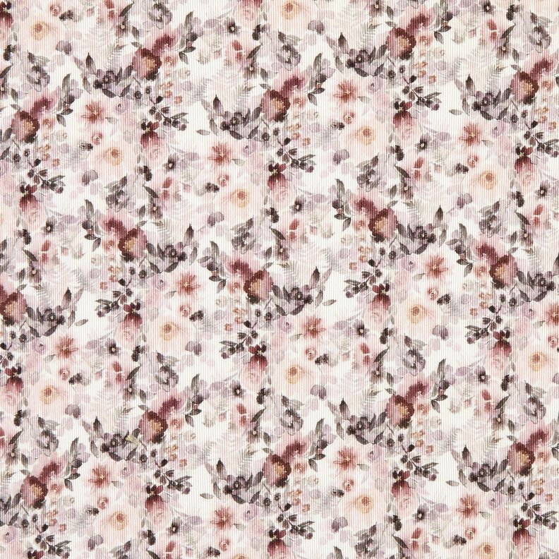 Ribjersey romantische bloemen Digitaal printen – ecru,  image number 1