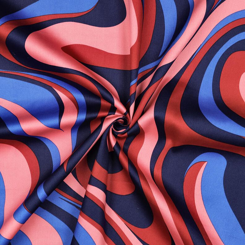 Katoensatijn Retro golven| Poppy Fabrics – marineblauw/pink,  image number 3