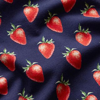 Katoenjersey Aardbeien Digitaal printen | STENZO – marineblauw/vuurrood, 