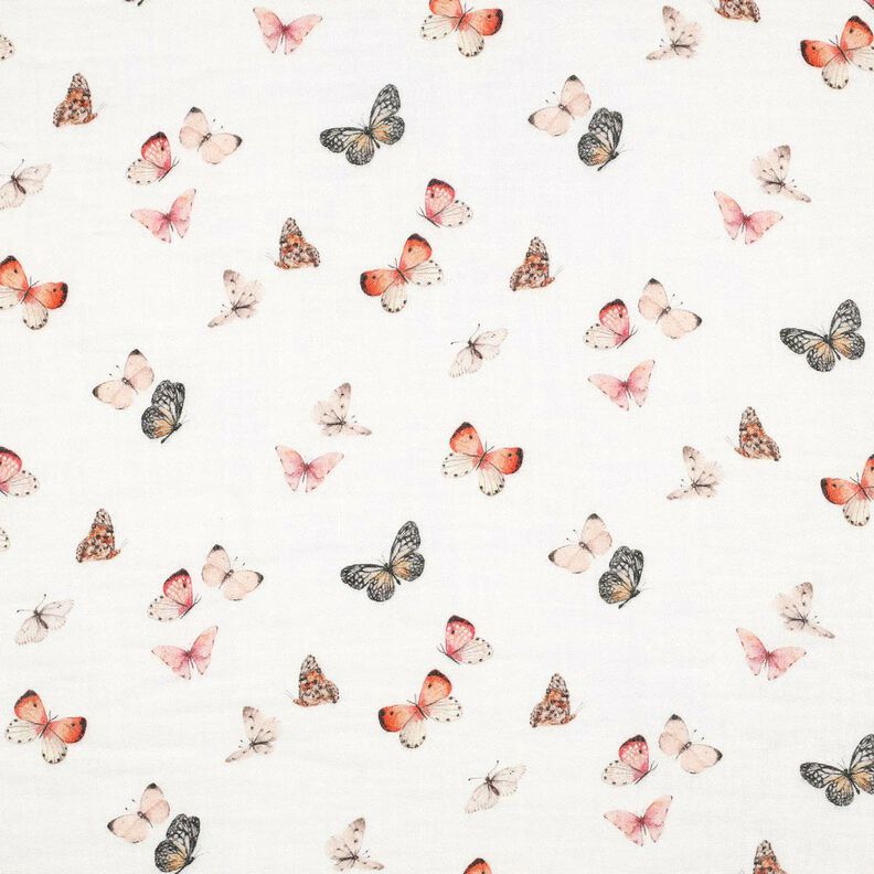 Mousseline/dubbel gehaakte stoffen mooie vlinders Digitaal printen | Poppy Fabrics – ivoor/perzik,  image number 1