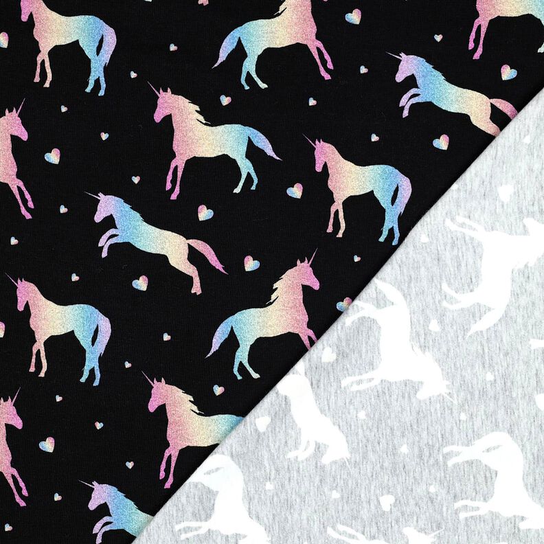 Katoenjersey Regenboog eenhoorns Digitaal printen | Poppy Fabrics – zwart, image number 4