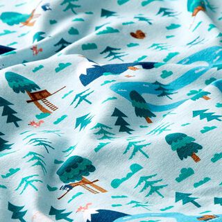Katoenjersey Vlot landschap | PETIT CITRON – babyblauw/turkoois, 