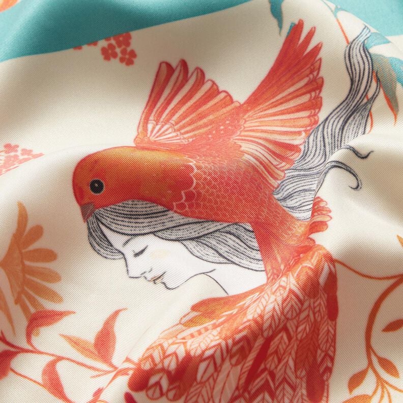 Satijnen paneel vogels en feeën | Katia Fabrics – aquablauw/creme,  image number 6