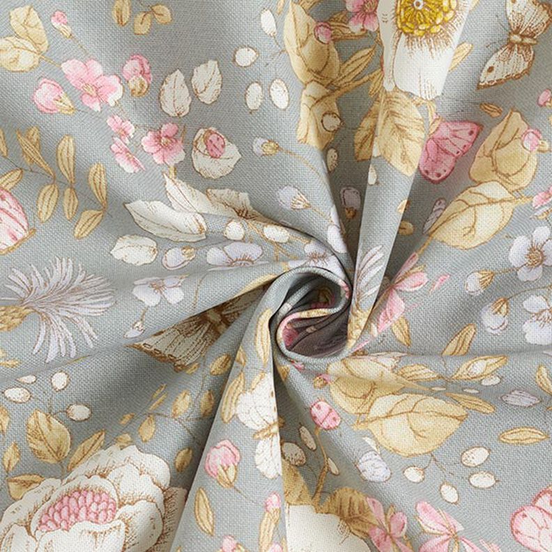 Decostof Half panama Bloesemtuin – duifblauw/roze, image number 3