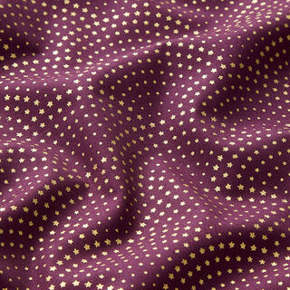 Katoenen stof Popeline Sterbogen – aubergine/goud, 