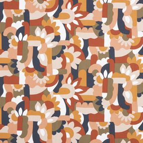 Decostof Half panama abstracte retrobloemen – wit/koper, 
