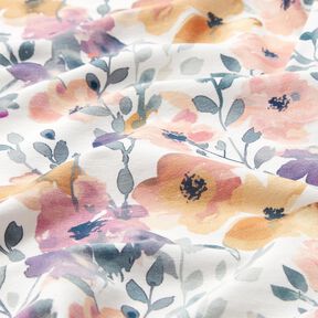 GOTS Katoenjersey Aquarel bloemenweide Digitaal printen – ivoor, 