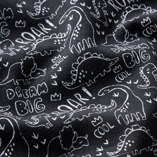 Katoenjersey Skribbel dino’s – zwart/wit, 
