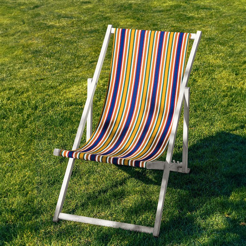 Outdoor Ligstoel stof Lengtestrepen 44 cm – karamel/blauw,  image number 4