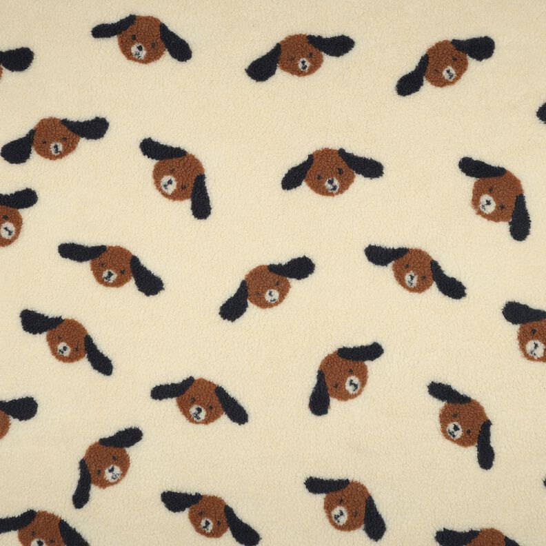 Teddy pluche Hondenkoppen | Poppy Fabrics – lichtbeige/zwartbruin, image number 1