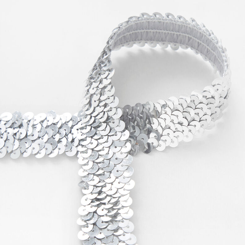 Elastisch paillettenband [30 mm] – zilver,  image number 1