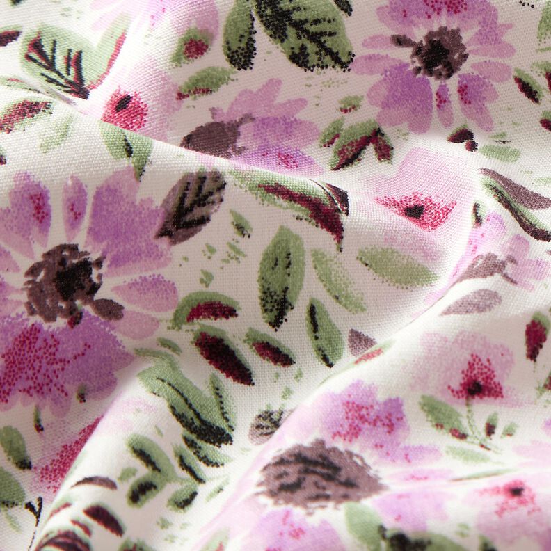 Katoenpopeline bloemenzee – pastelviolet/wit,  image number 2