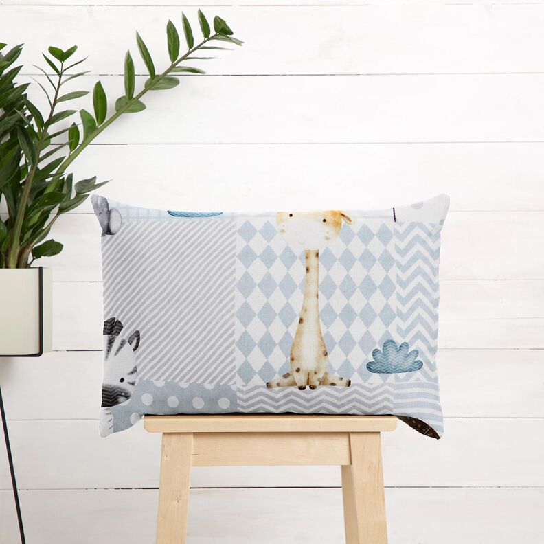 Decostof Katoenkeper Baby jungledieren Digitaal printen – wit/lichtblauw,  image number 7