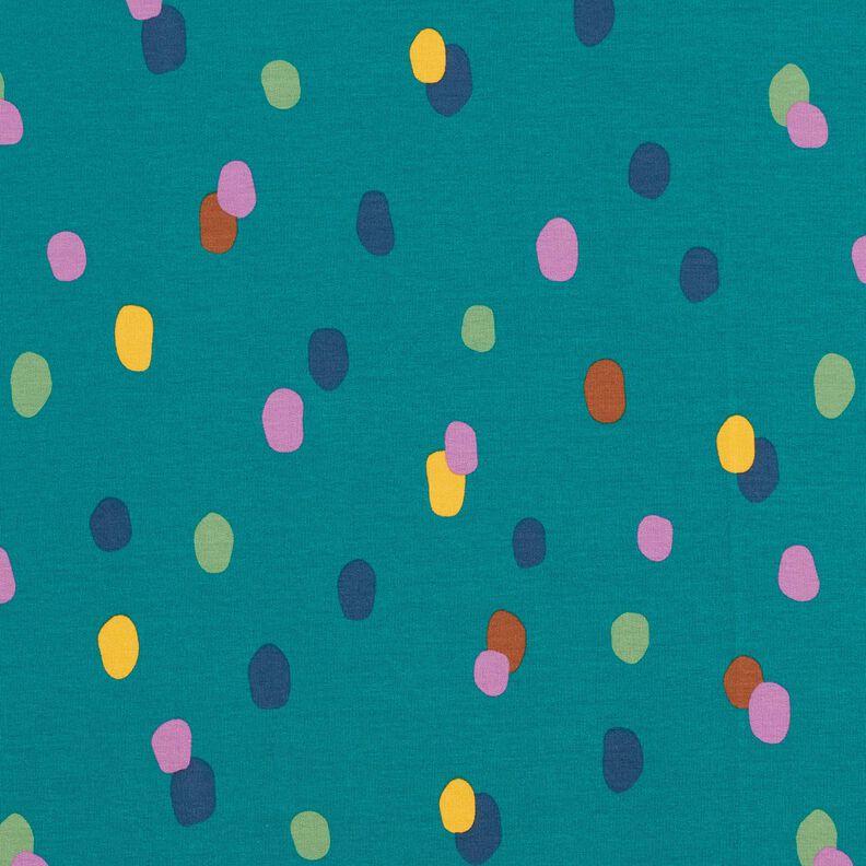 French Terry sommersweat kleurrijke vlekken – petroleum/pastelviolet,  image number 1