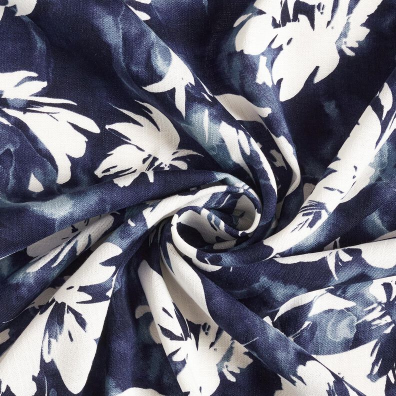 Viscosestof aquarel wilde rozen – marineblauw/ecru,  image number 3