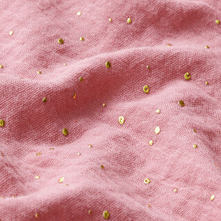 Katoenen mousseline verspreide gouden vlekken – roze/goud, 