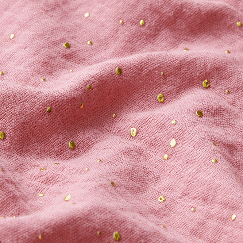 Katoenen mousseline verspreide gouden vlekken – roze/goud,  image number 2