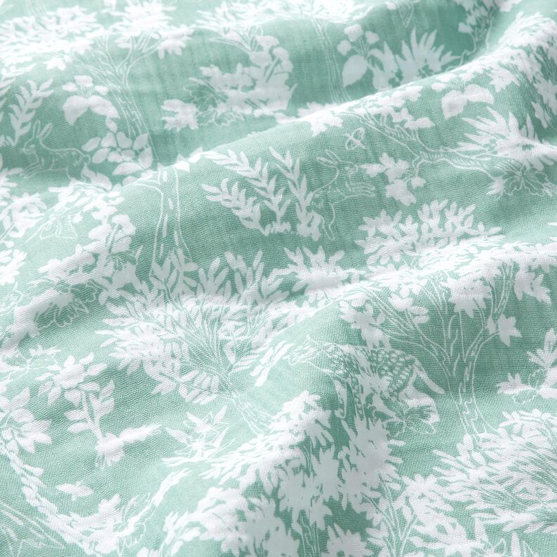 Mousseline/dubbel gehaakte stoffen Bloemenmotief – eucalyptus/wit,  image number 2