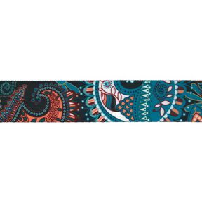 Riemband floraal [ Breedte: 40 mm ] – turkooisblauw/marineblauw, 