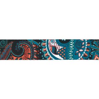 Riemband floraal [ Breedte: 40 mm ] – turkooisblauw/marineblauw, 