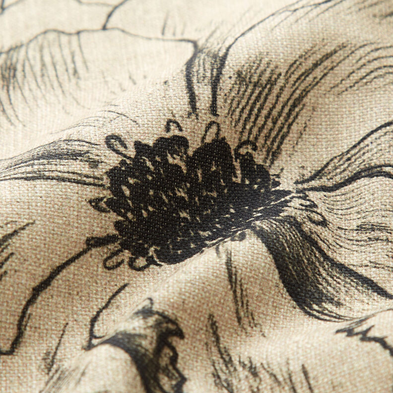 Decostof Half panama getekende bloemen – anemoon/zwart, image number 2