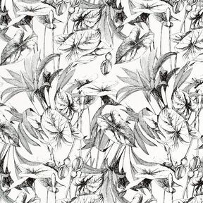 Viscose-linnen-mix Tropische planten – ecru/zwart, 