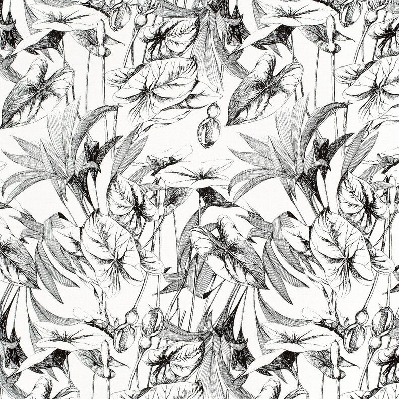 Viscose-linnen-mix Tropische planten – ecru/zwart,  image number 1