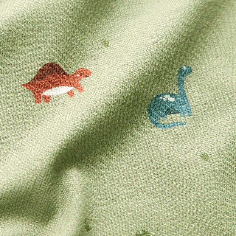 Katoenjersey vrolijke dinosaurussen – greige,  image number 2