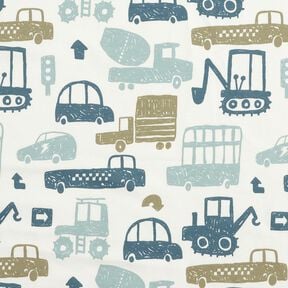 French Terry sommersweat Getekende voertuigen &ndash; wit/blauw, 