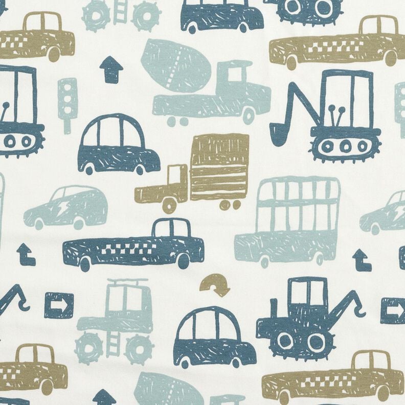 French Terry sommersweat Getekende voertuigen &ndash; wit/blauw,  image number 1